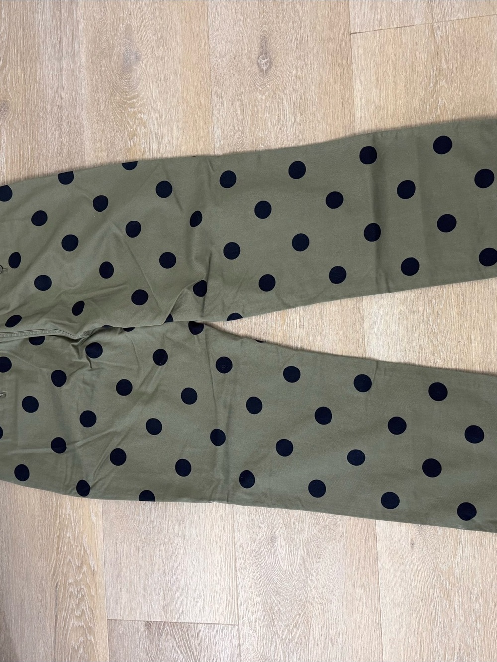 J Crew Olive Green Polka Dot Pants with Black Dots - Picture 7 of 9